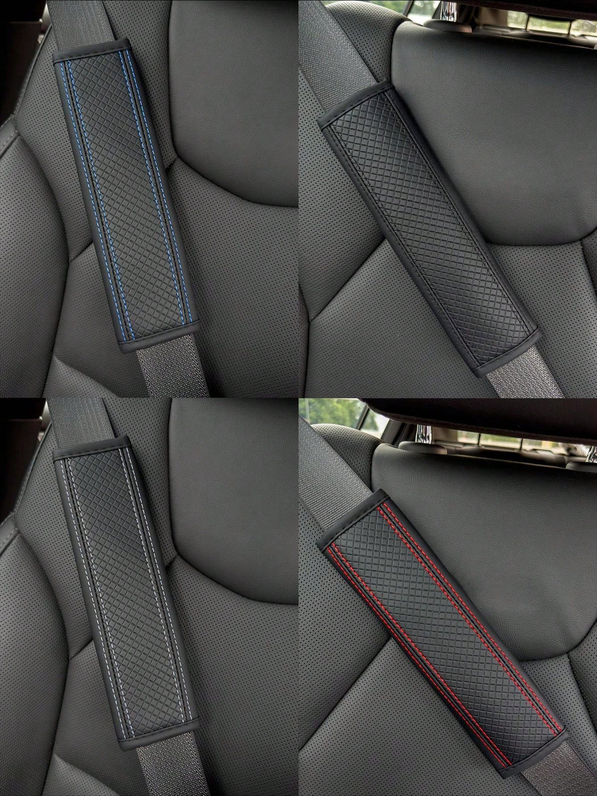 Automobile Seat Belt Shoulder Protection Pad, Embossed Fiber Artificial Leather Universal All Year Round Seatbelt Cushion Cover For Car Interior Accessories