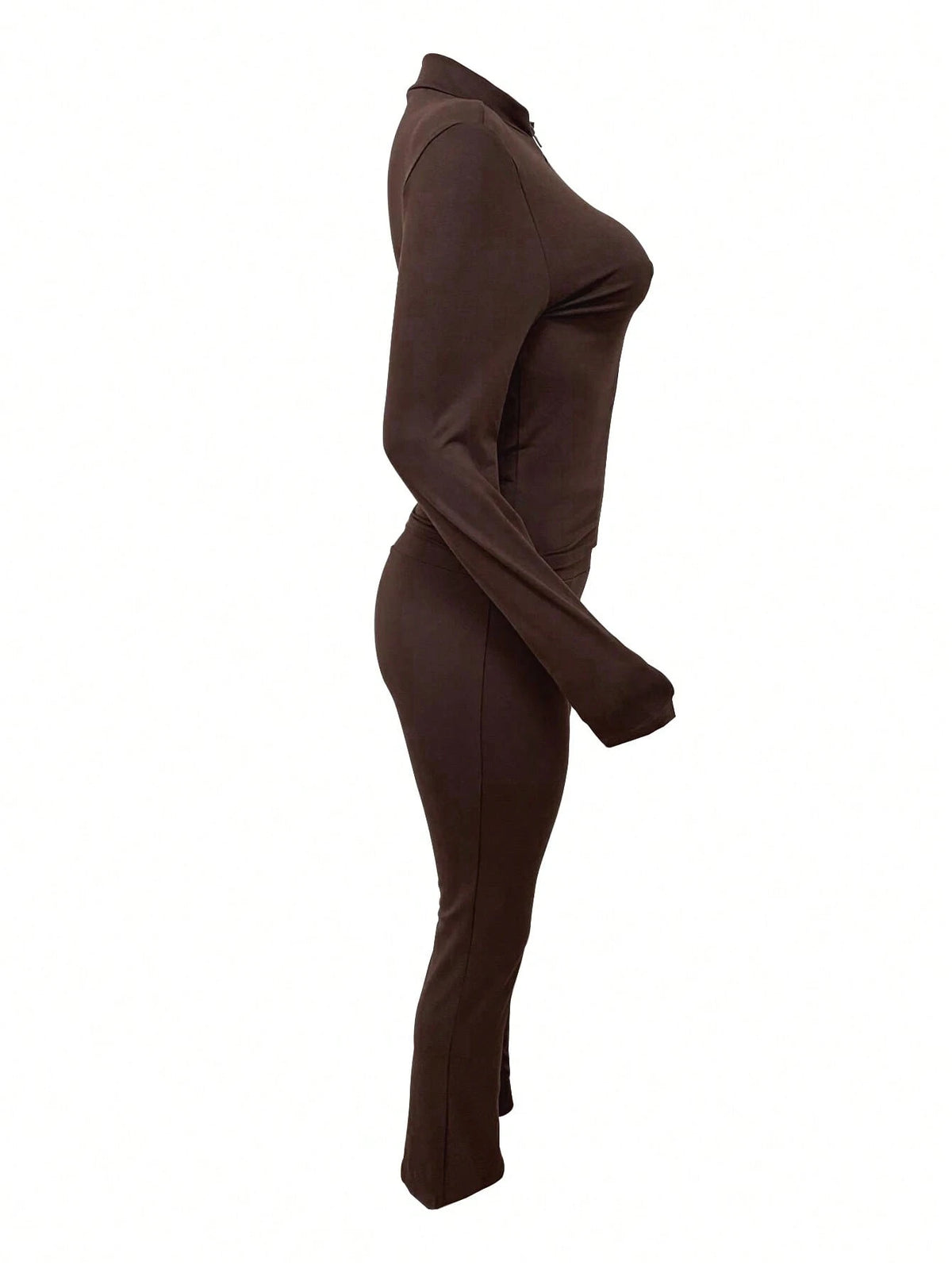 Autumn/Winter European And American Style Women's Fashion Zip-Up Cardigan, Fitted Top And Loose Wide-Leg Pants Set Spring Elegant Summer Brown