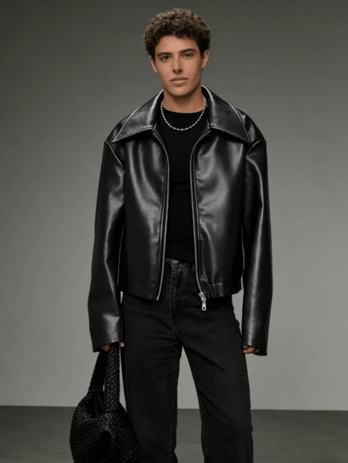 Autumn/Winter New Loose Casual Thick PU Men Regular Jacket