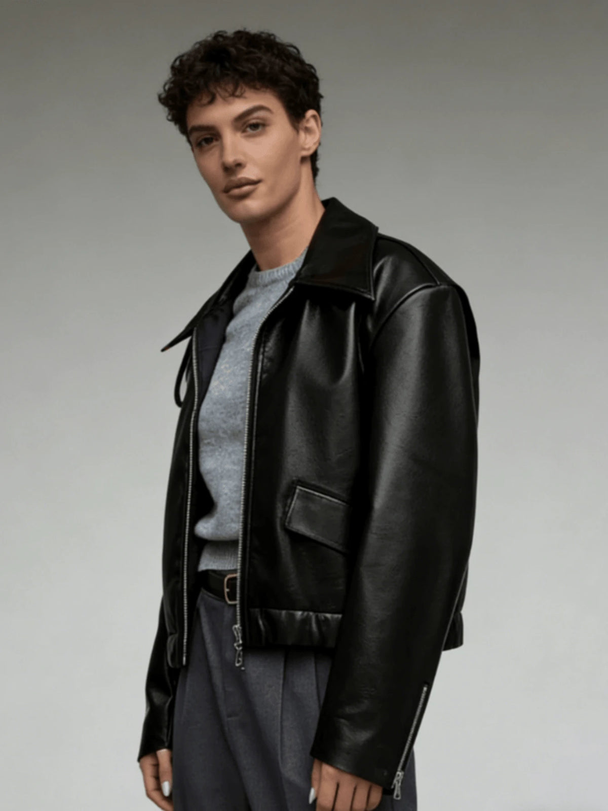 Autumn/Winter New Loose Casual Thick PU Men Regular Jacket