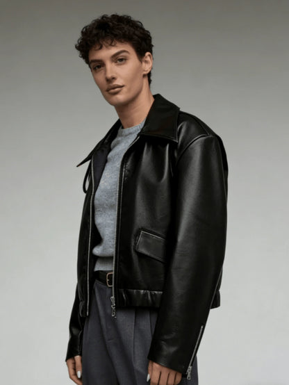 Autumn/Winter New Loose Casual Thick PU Men Regular Jacket