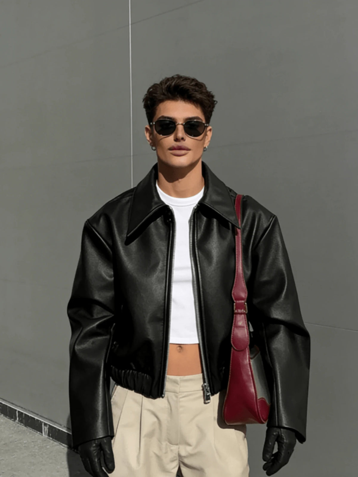 Autumn/Winter New Loose Casual Thick PU Men Regular Jacket