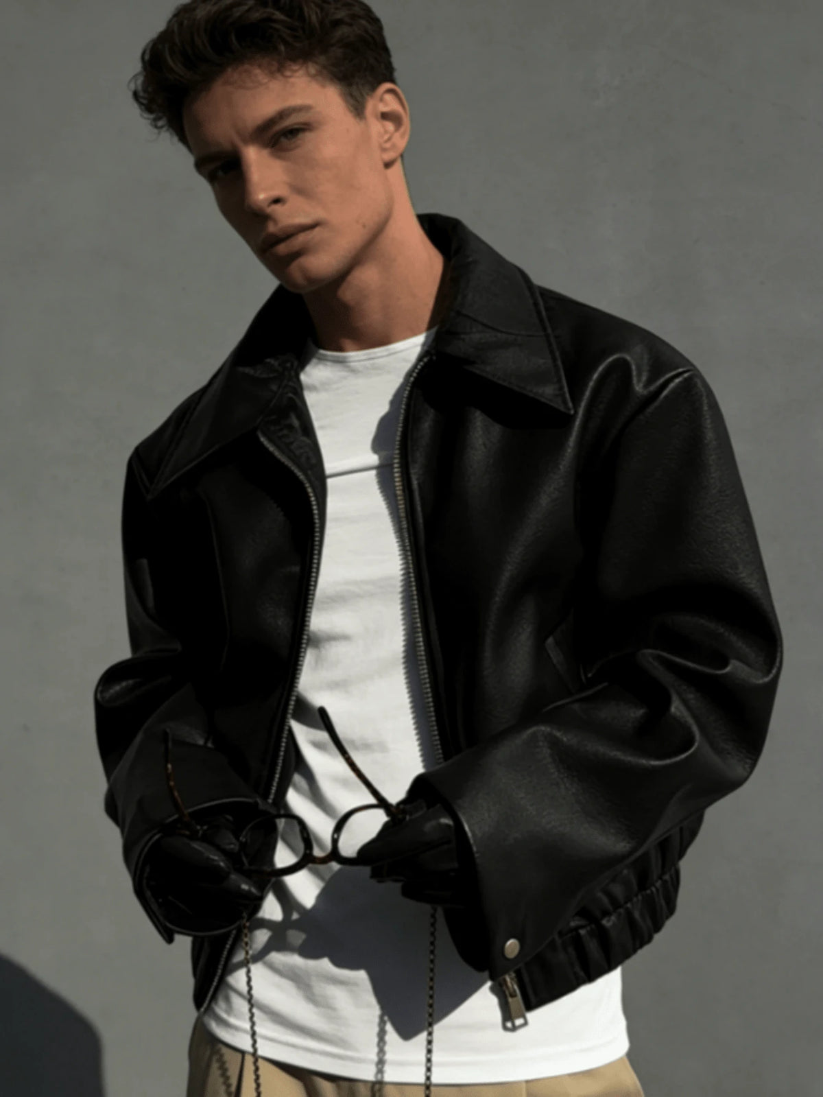 Autumn/Winter New Loose Casual Thick PU Men Regular Jacket