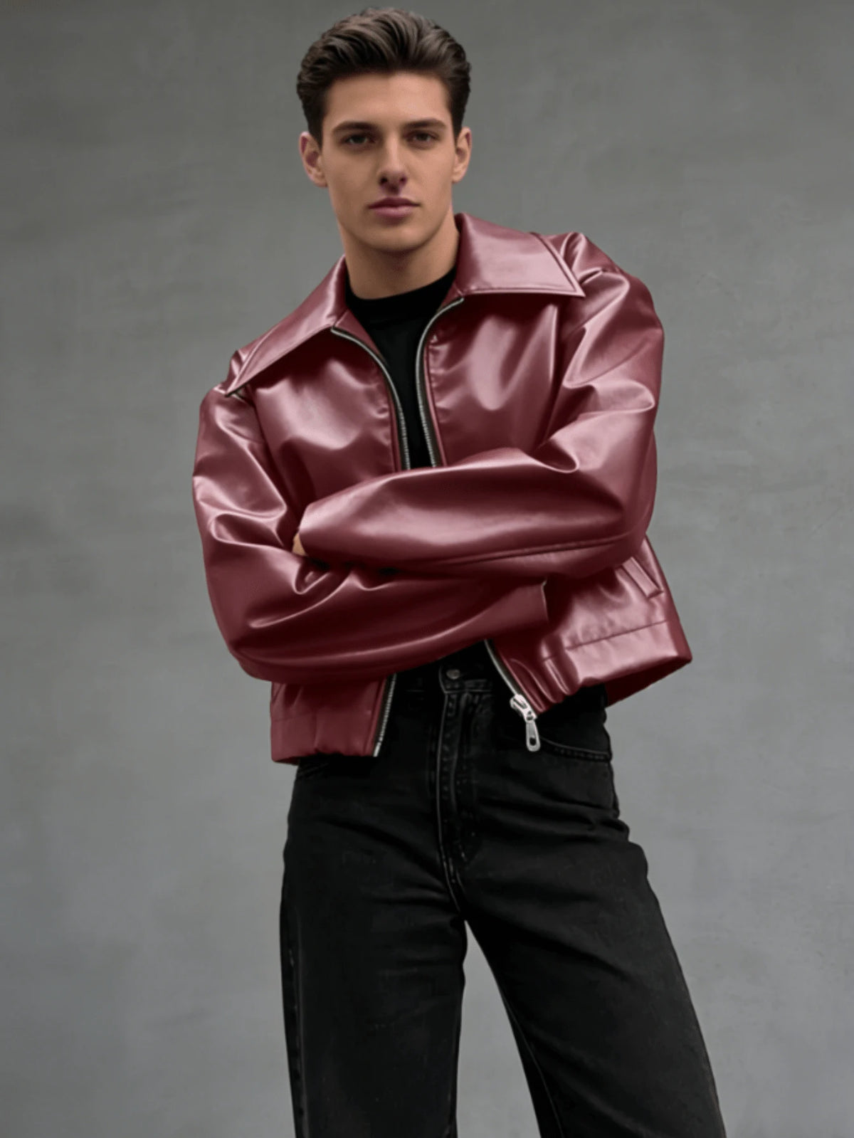 Autumn/Winter New Loose Casual Thick PU Men Regular Jacket