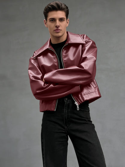 Autumn/Winter New Loose Casual Thick PU Men Regular Jacket