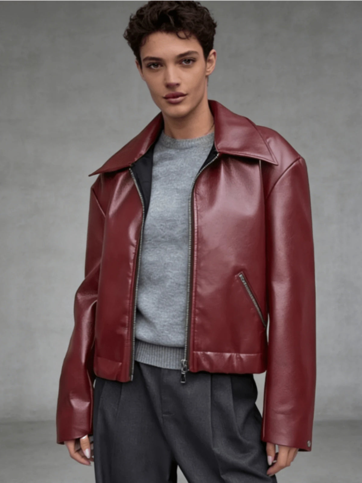 Autumn/Winter New Loose Casual Thick PU Men Regular Jacket