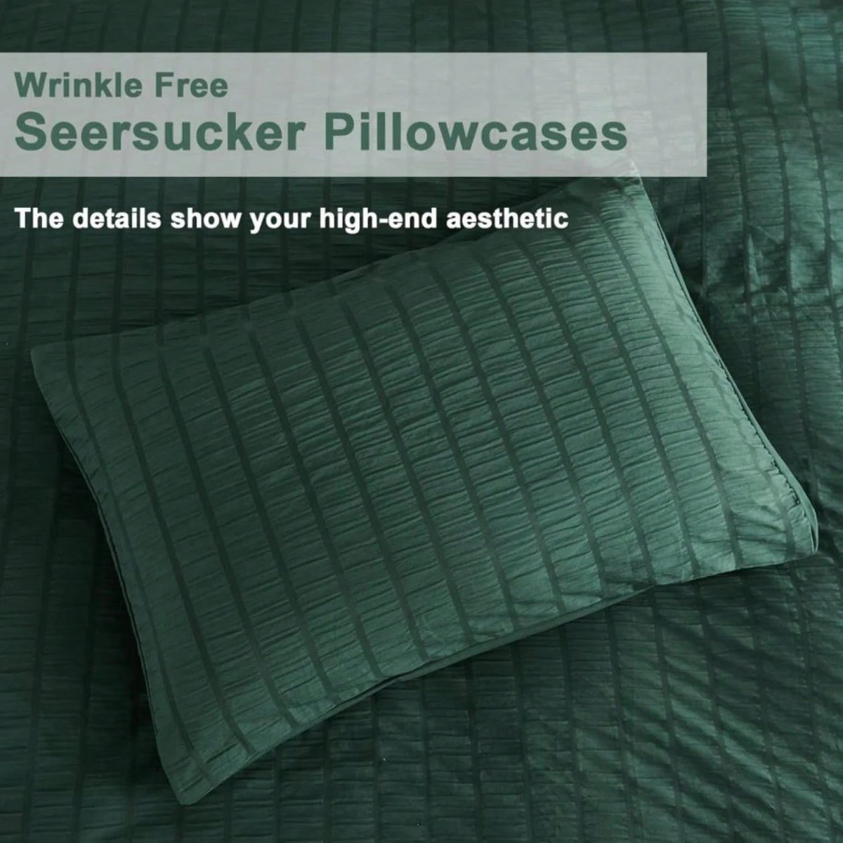 AveLom Dark Green Seersucker Duvet Cover Set King Size (104 X 90 Inches), 3 Pieces (1 Duvet Cover + 2 Pillow Cases), Ultra Soft Washed Microfiber, Textured Duvet Cover With Zipper Closure, Corner Ties