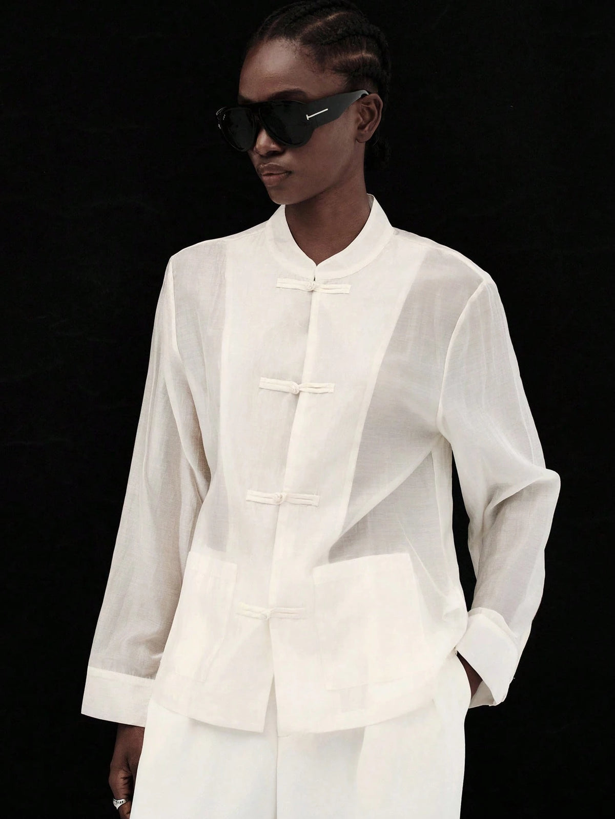 Aveloria Modichic Women's Satin Knot Button Shirt, Round Neck Long Sleeve With Cuffs, Chest Pocket, Straight Hem Top