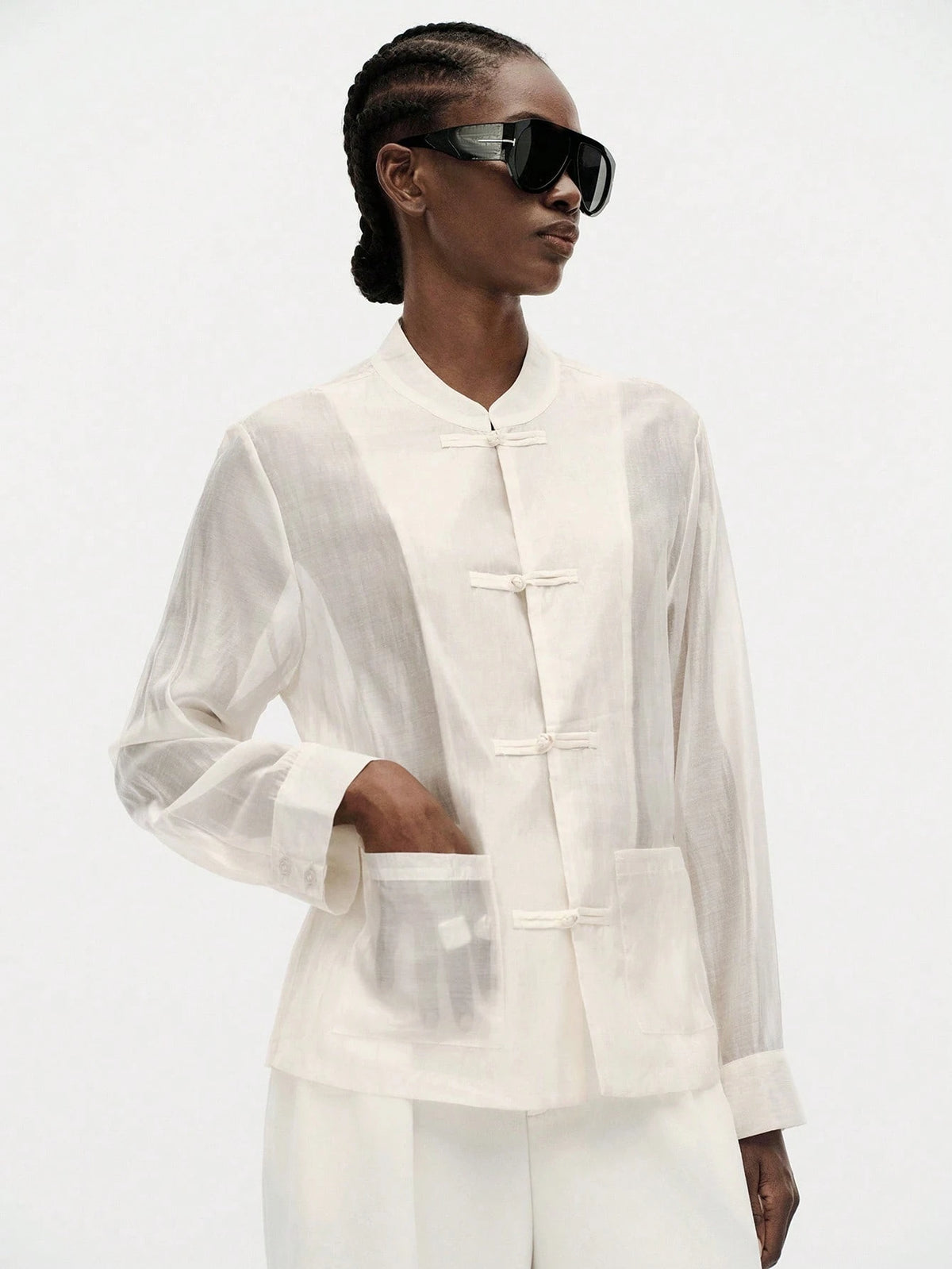 Aveloria Modichic Women's Satin Knot Button Shirt, Round Neck Long Sleeve With Cuffs, Chest Pocket, Straight Hem Top