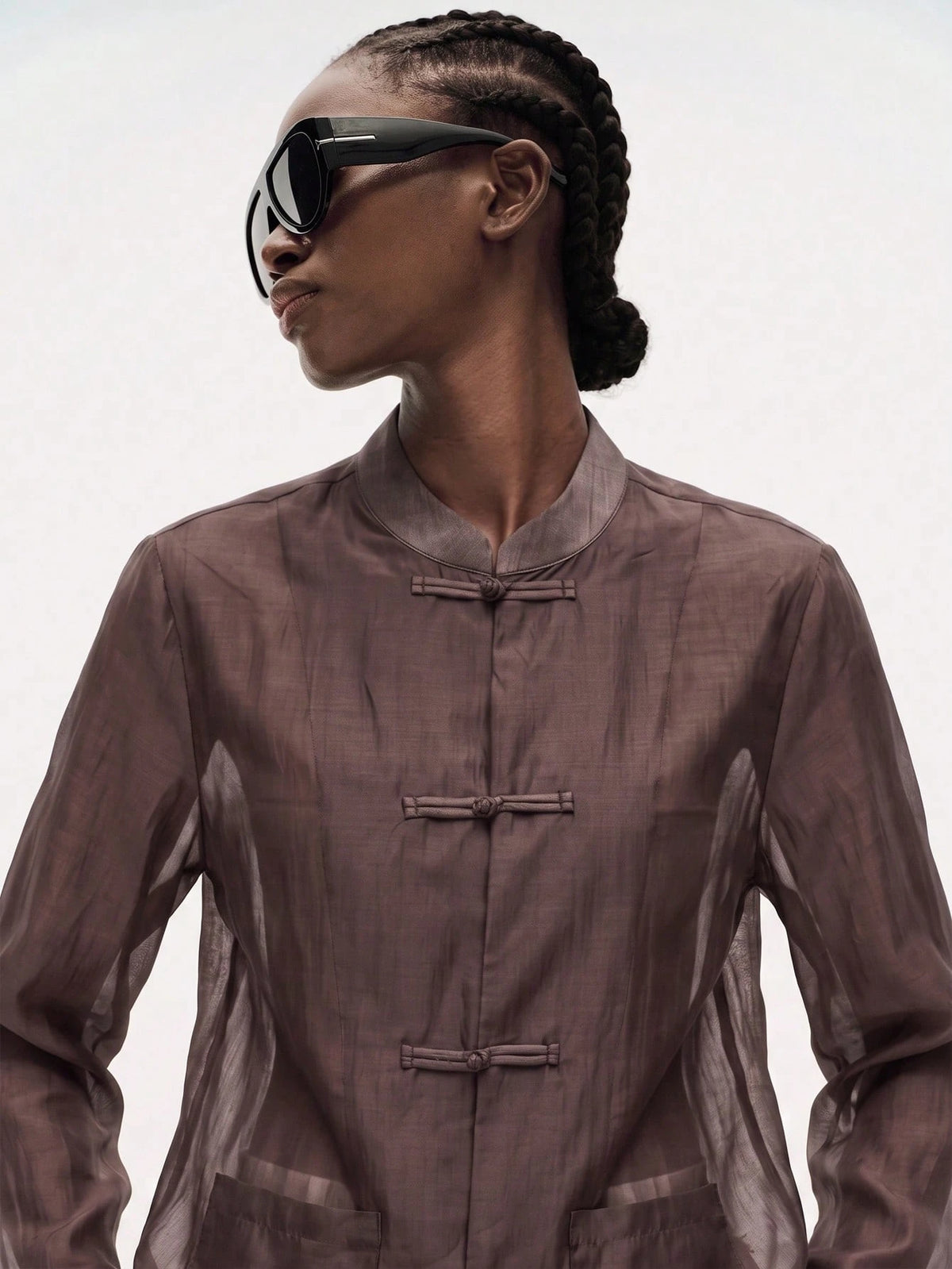 Aveloria Modichic Women's Satin Knot Button Shirt, Round Neck Long Sleeve With Cuffs, Chest Pocket, Straight Hem Top