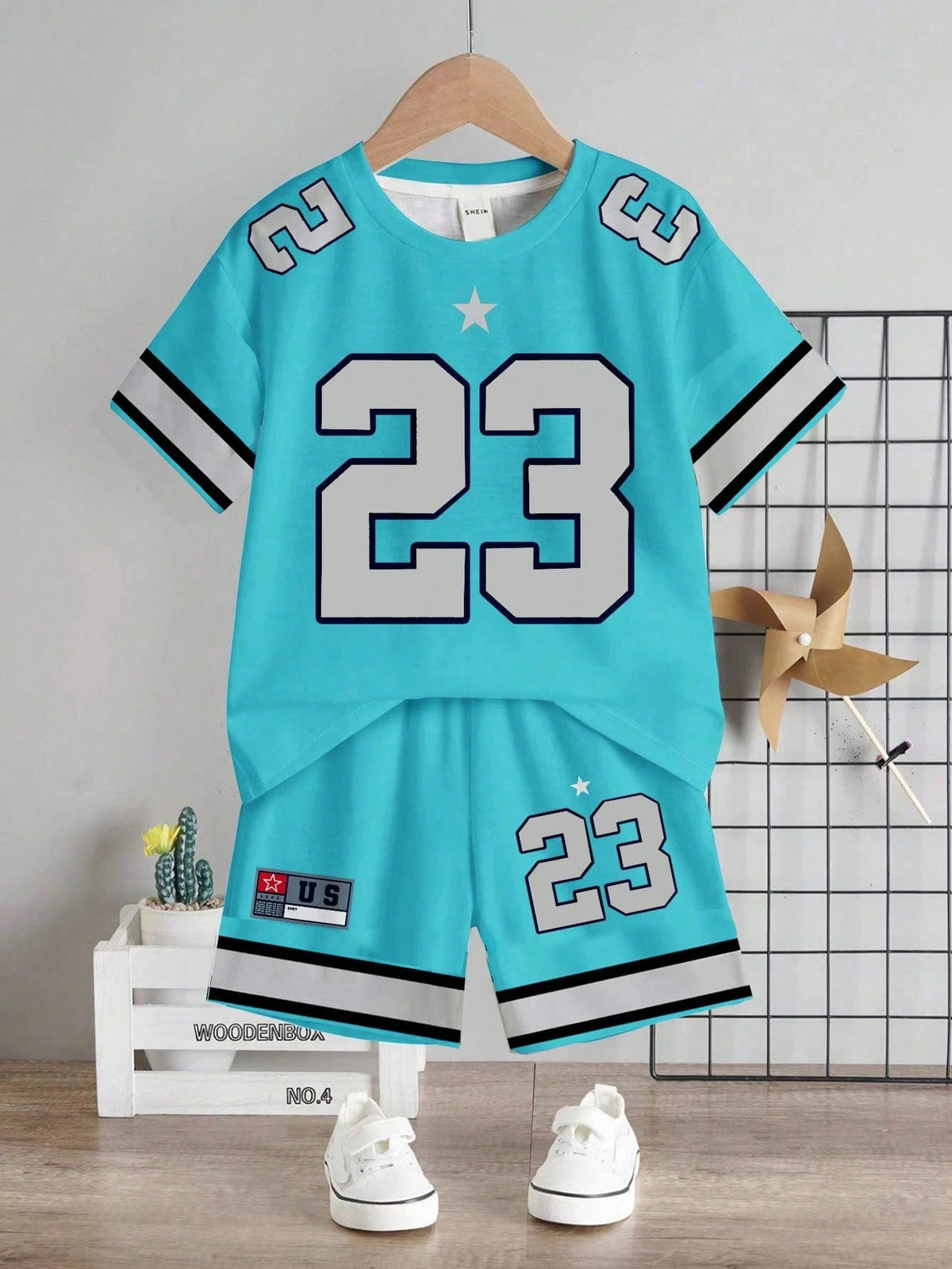 Baby Boy Casual T-Shirt Set, Suitable For Summer. Classic Cool Sporty Graphic Prints, Classic Number 23, Stylish Striped Prints, Chic Star Prints, Suitable For Sports, Outdoor, Spring/Summer