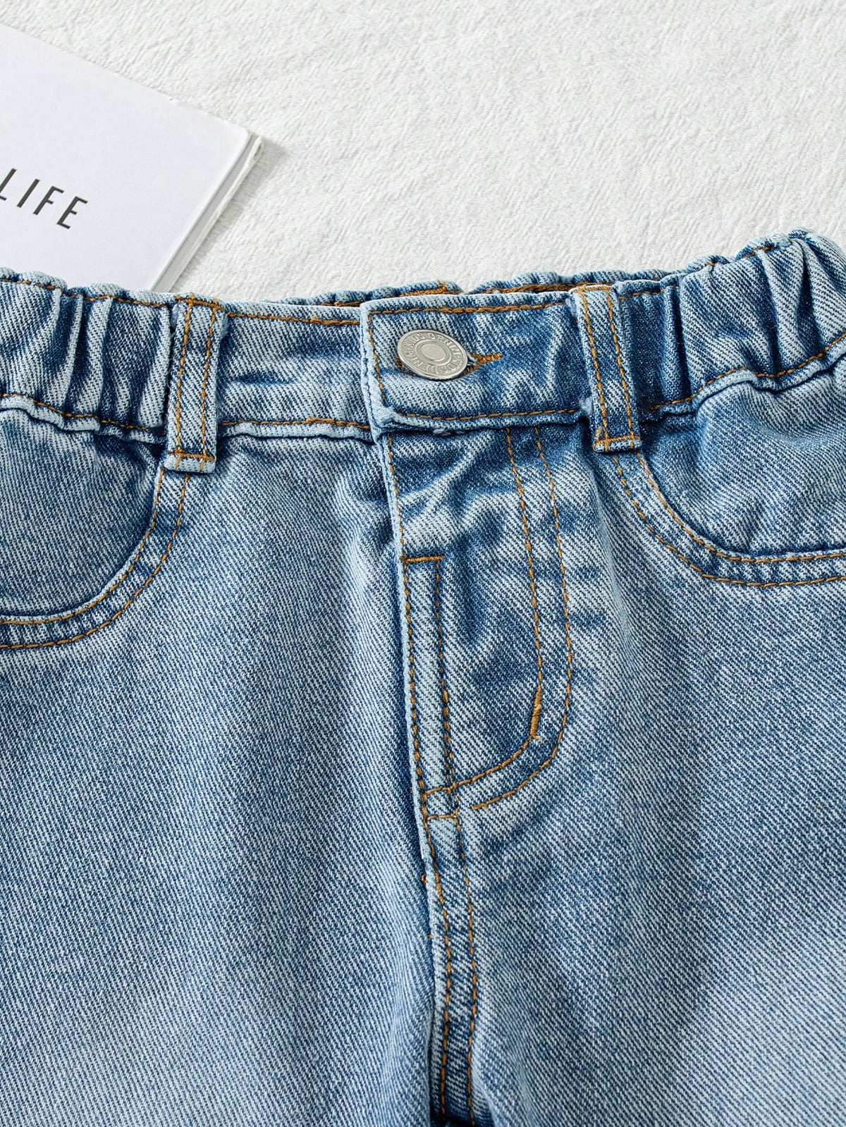 Baby Boy Denim Long Pants, Summer New Casual Cute Playful Style Light Blue Vintage Distressed Denim Color Washed Distressed Process Side Elastic High Waist Fitted Tapered Soft Skin-Friendly Fine Cotto