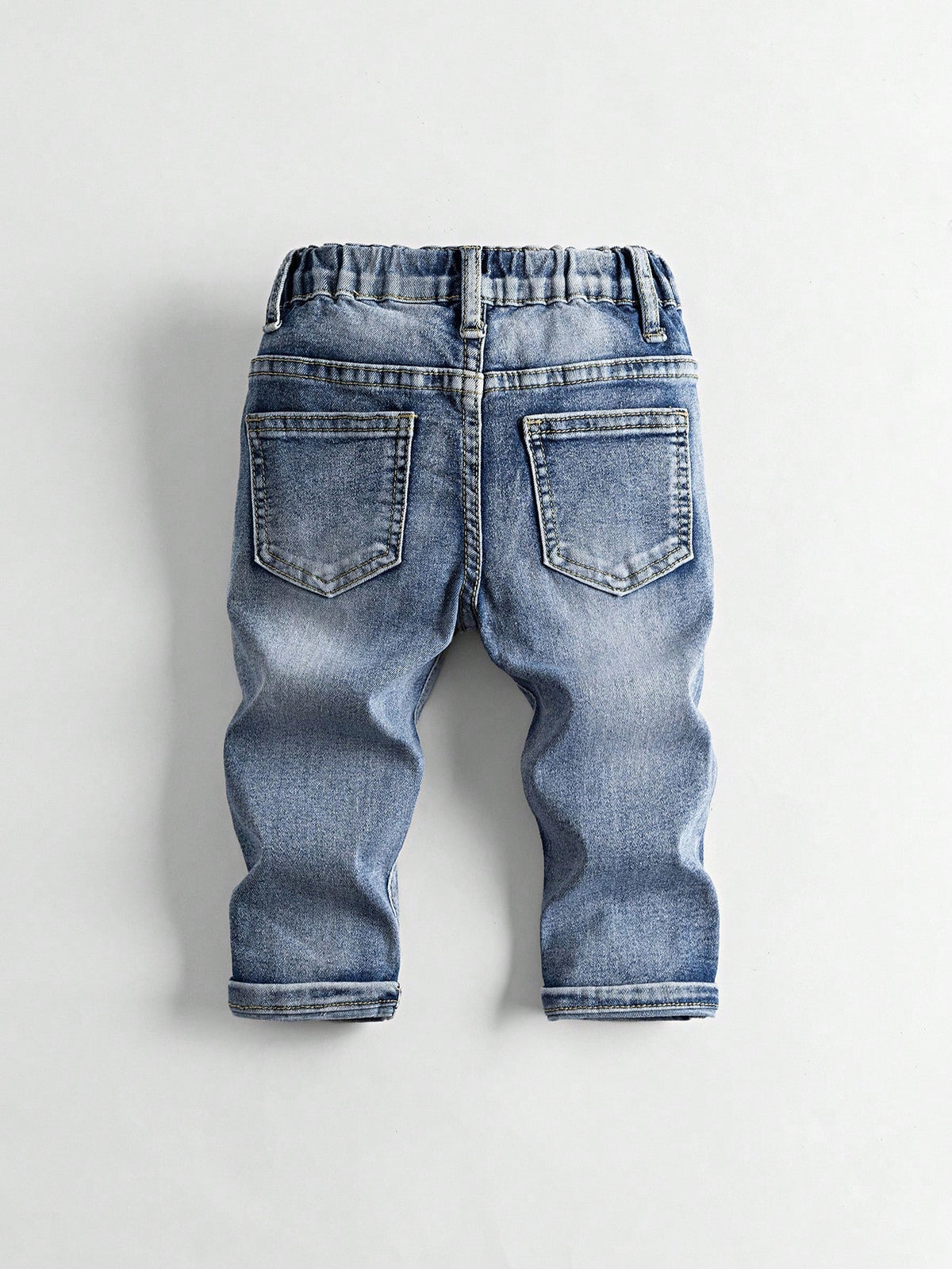 Baby Boy Denim Long Pants, Summer New Casual Cute Playful Style Light Blue Vintage Distressed Denim Color Washed Distressed Process Side Elastic High Waist Fitted Tapered Soft Skin-Friendly Fine Cotto