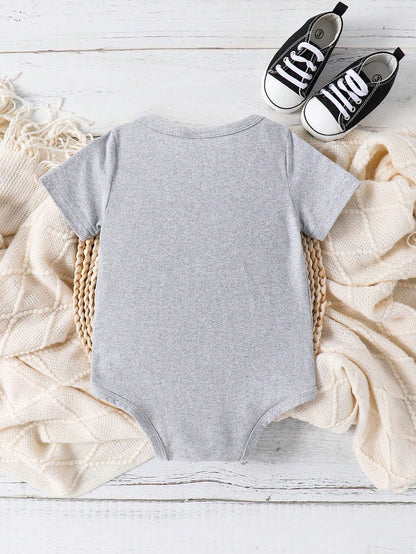 Baby Boy Funny Letter Print Short Sleeve Bodysuit, Summer