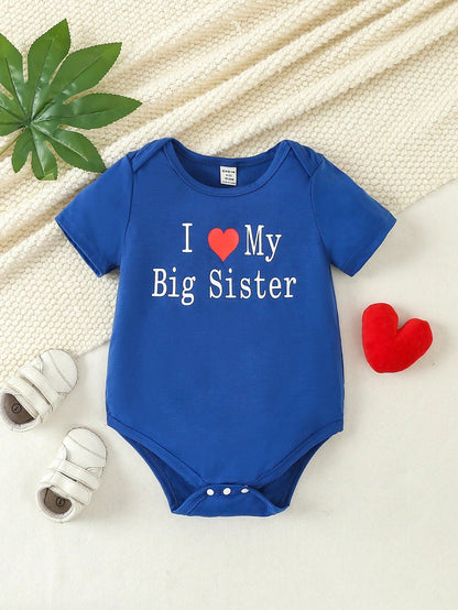 Baby Boy Short Sleeve Bodysuit With "I Love My Big Sister" Print