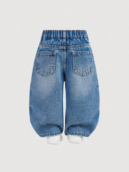Baby Boy Stonewashed Retro Distressed Vintage Washed Cat Whiskers Baggy Blue Denim Jeans,For Baby Boys Indoor/Outdoor Fall/Winter Clothes