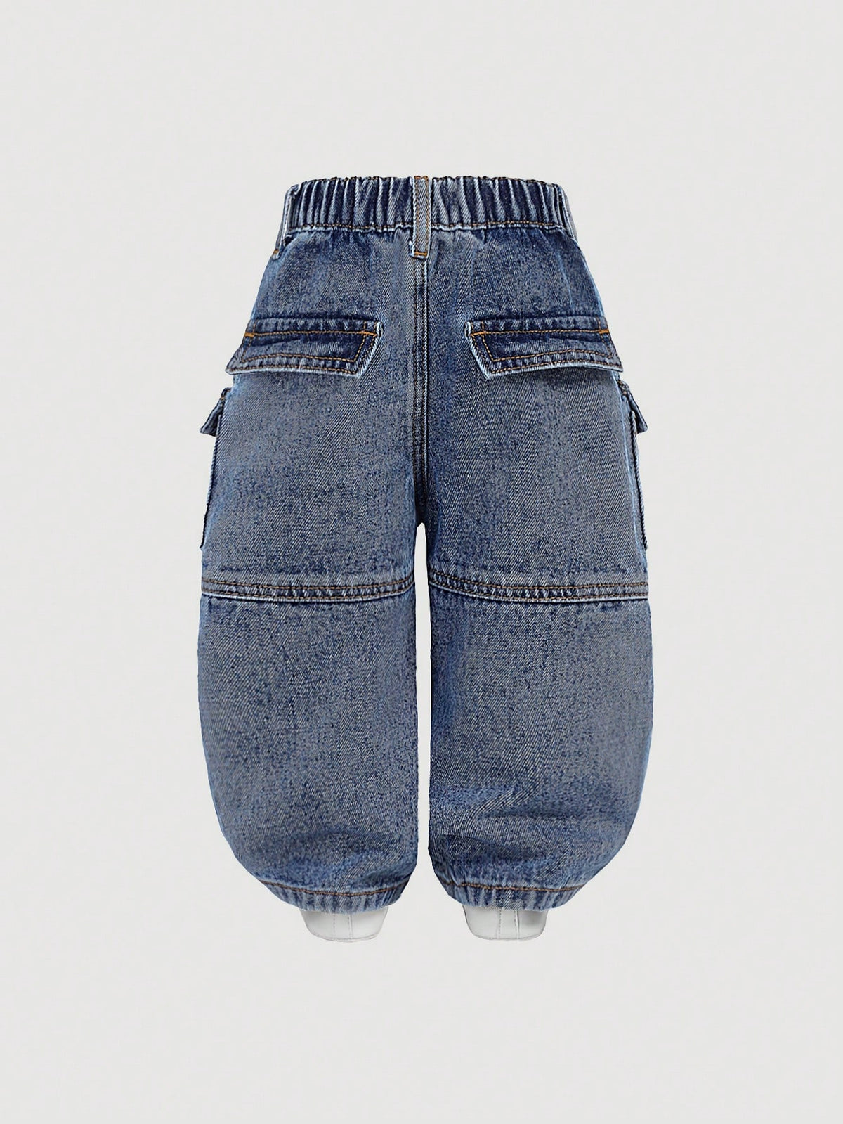 Baby Boys' Stonewashed Retro Cargo Pocket Loose Fit Blue Denim Jeans,Summer Back-To-School Street Life Casual Graphic Street Fashion