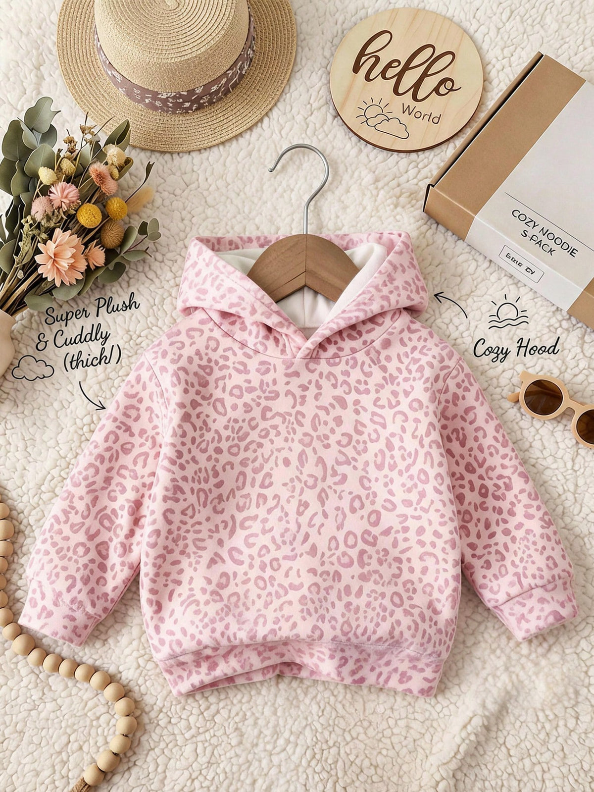 Baby Girl Casual Minimalist Vintage College Pink Leopard Print Loose Round Neck Soft Comfortable Thick Long Sleeve Sweatshirt, Suitable For Autumn & Winter, Autumn & Winter Sweatshirt For Girls, Styli