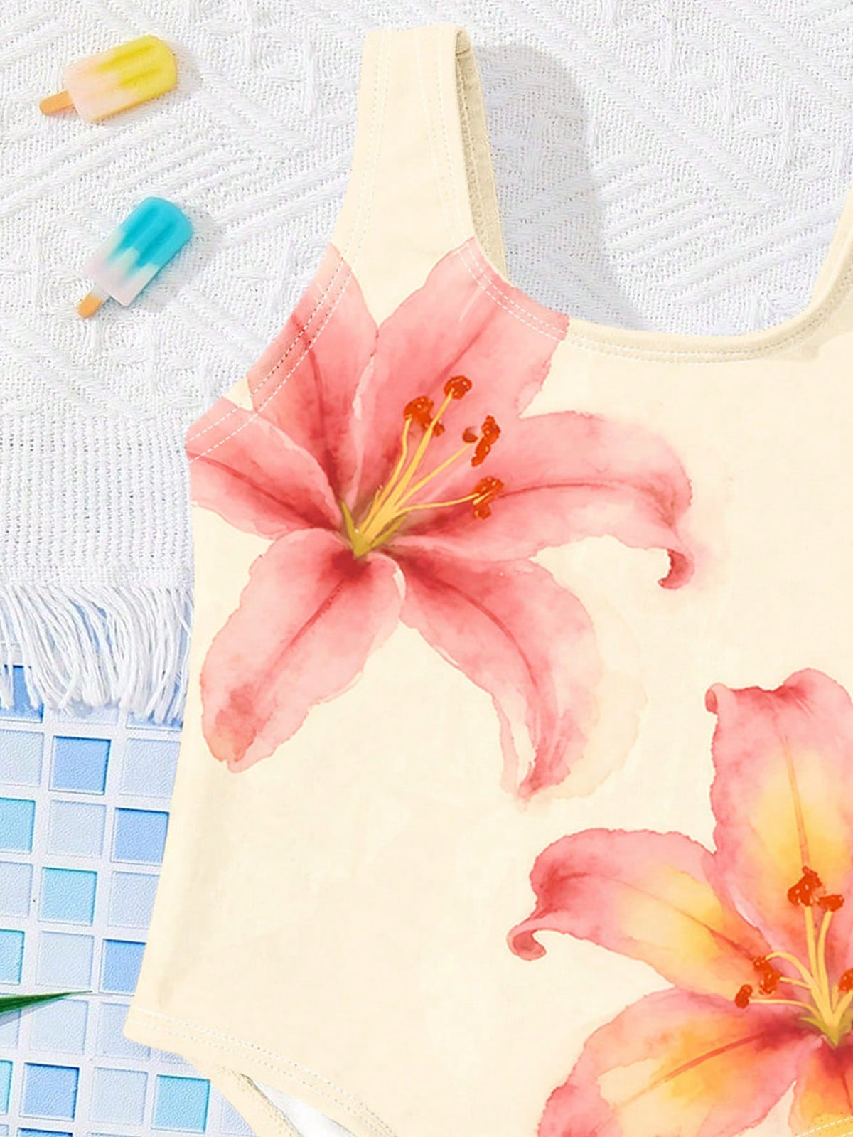 Baby Girl Floral Print One-Piece Swimsuit, Beach & Resort Style