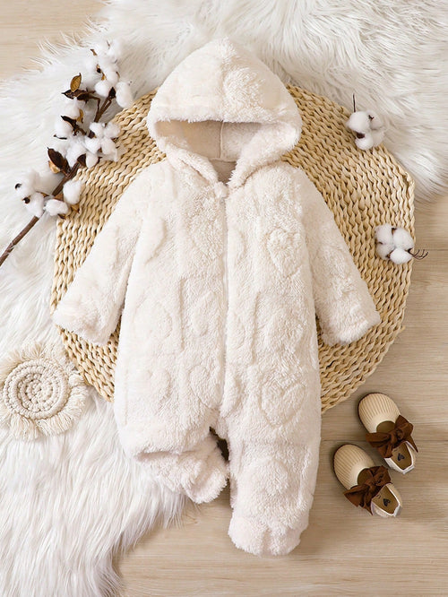 Baby Girl Solid Hooded Teddy Jumpsuit