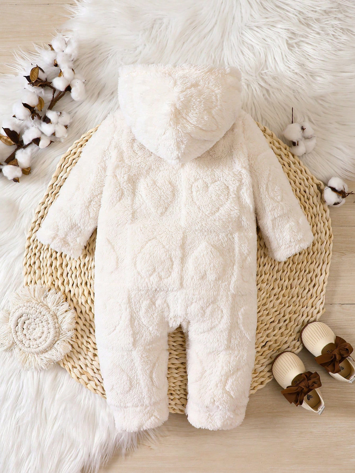 Baby Girl Solid Hooded Teddy Jumpsuit