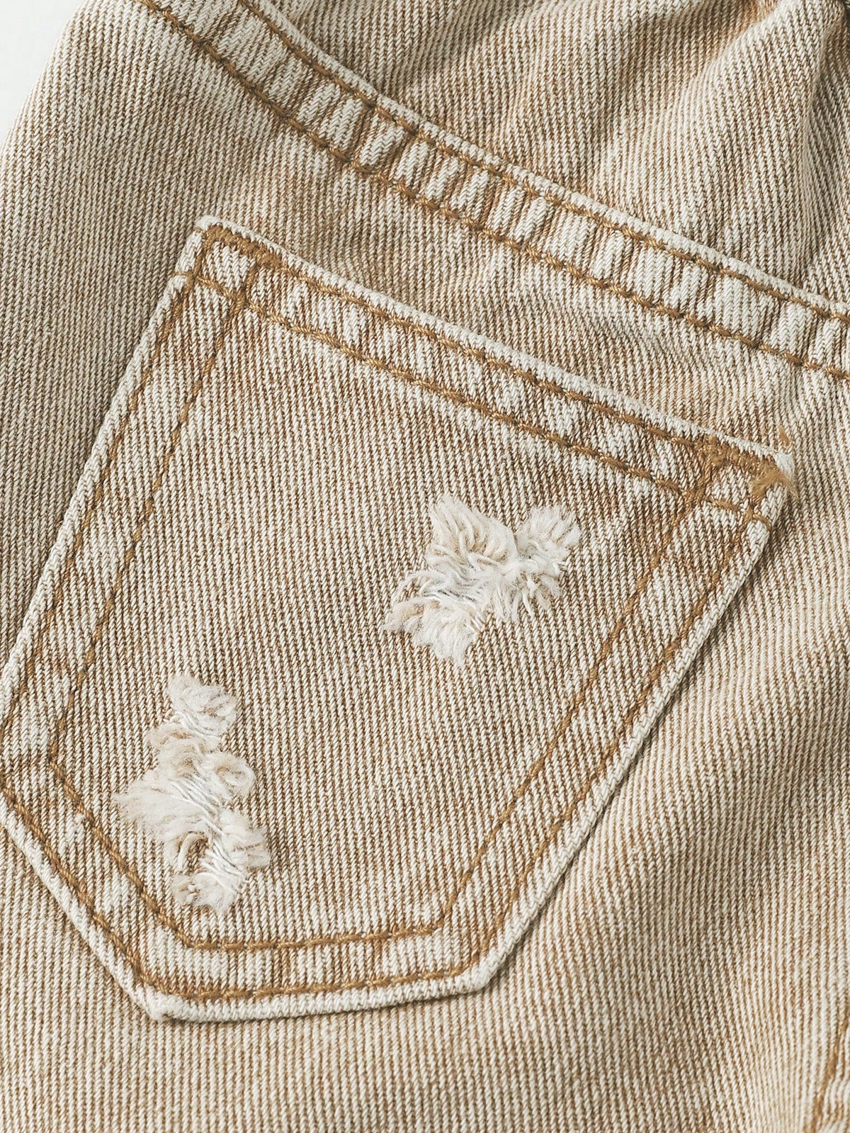 Baby Girls' Slant Waist Ripped Heart Jeans, Khaki, Summer, Soft Cotton Fabric, Back-To-School Career Day Tapered Pants, Light Wash Denim Graduation