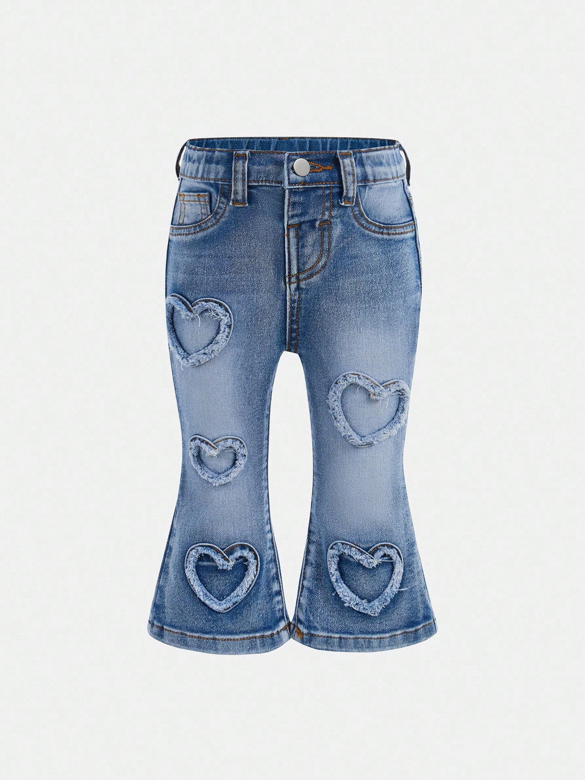 Baby Girls' Y2K Frayed Heart Denim Jeggings, Blue,Fall Clothes,Autumn Clothes,Heartwarming Patch,2000s Style Winter