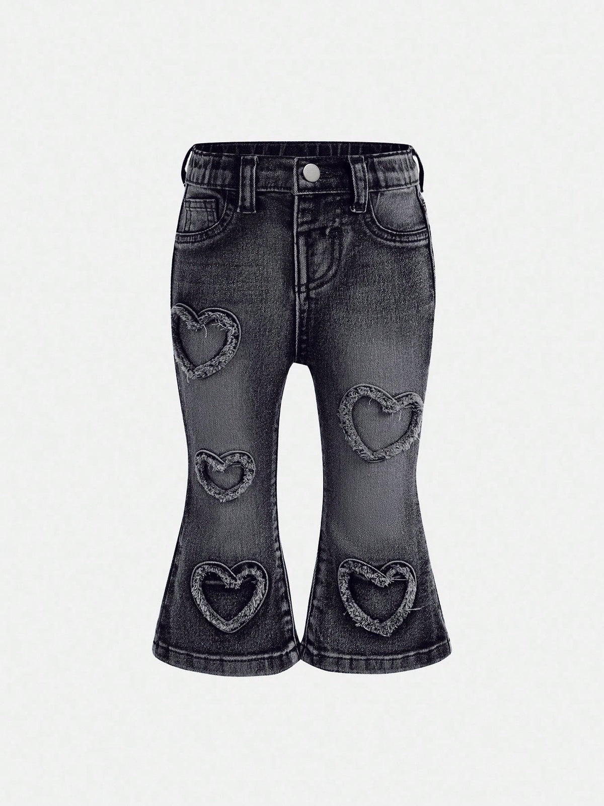 Baby Girls' Y2K Frayed Heart Denim Jeggings, Blue,Fall Clothes,Autumn Clothes,Heartwarming Patch,2000s Style Winter