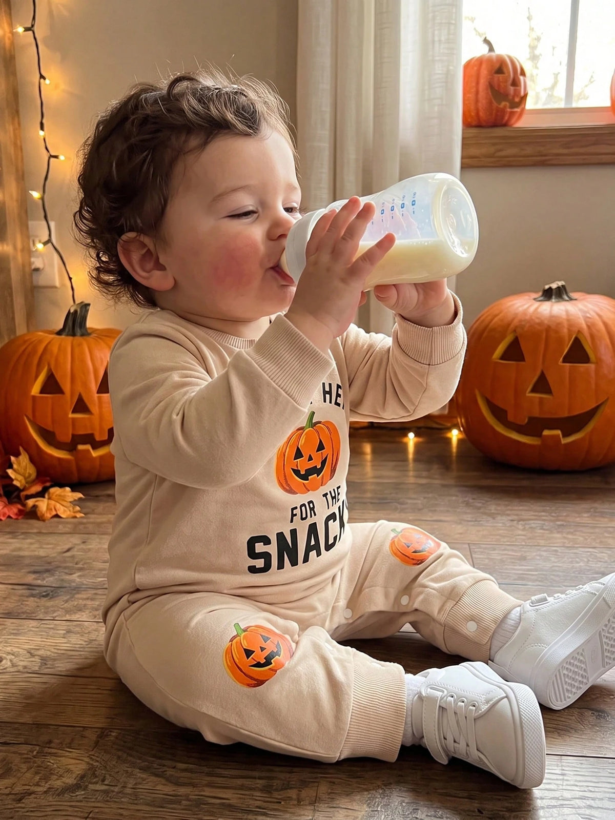 Baby Halloween Sweatshirt Romper Fall Pumpkin Print Long Sleeve Jumpsuit