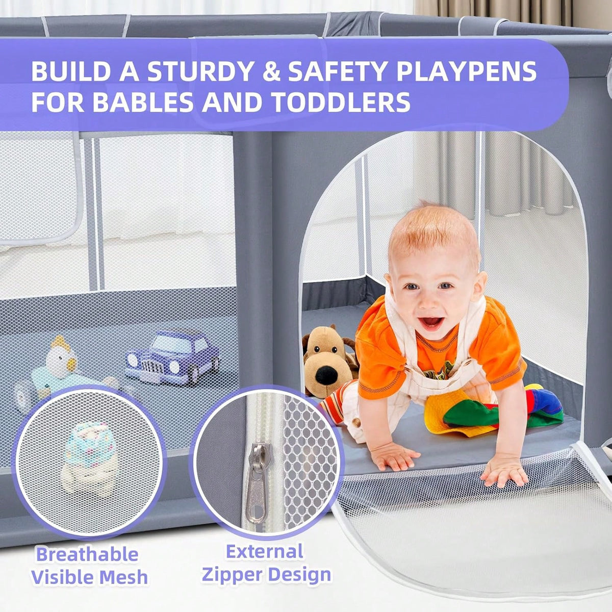 Baby Playpen,Portable Playground,Baby Gate Fence With Soft Breathable Mesh&Anti-Slip Base,Indoor And Outdoor,Baby Playen Activity Center,Newborn Gift