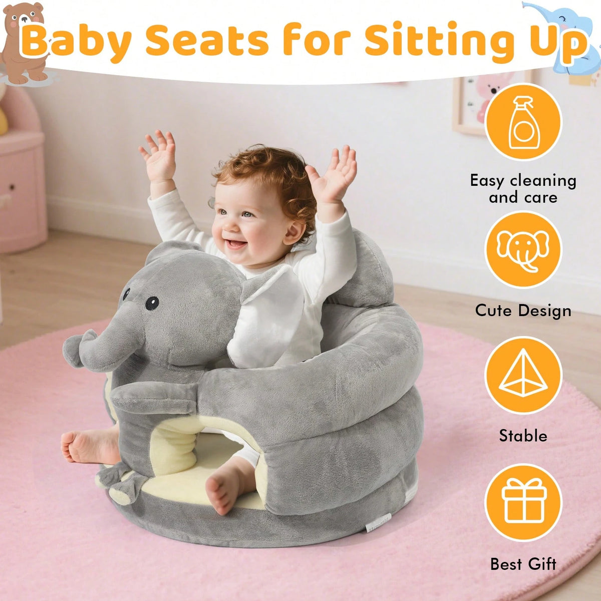 Baby Seat, Baby Sofa Seat, Baby Training Seat, Suitable For Bedrooms, Living Rooms, Nurseries, Cars, Etc., Easy To Carry.