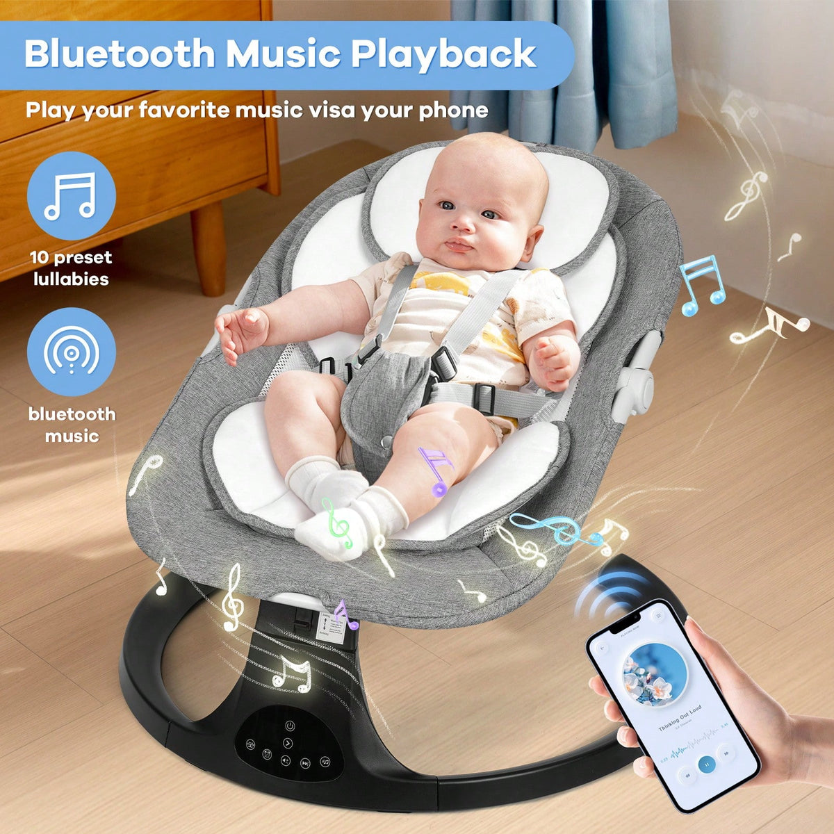 Baby Swing&Bouncer For Newborns,Electric Cradle With Music Speaker,3 Seat Positions,10 Lullabies,5 Speed Settings,Remote Control&Dual Power Supply