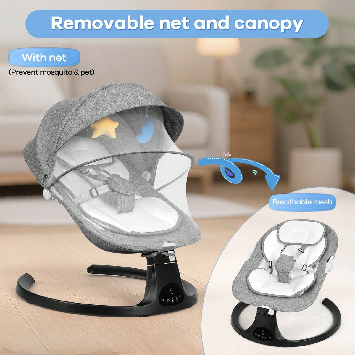 Baby Swing&Bouncer For Newborns,Electric Cradle With Music Speaker,3 Seat Positions,10 Lullabies,5 Speed Settings,Remote Control&Dual Power Supply