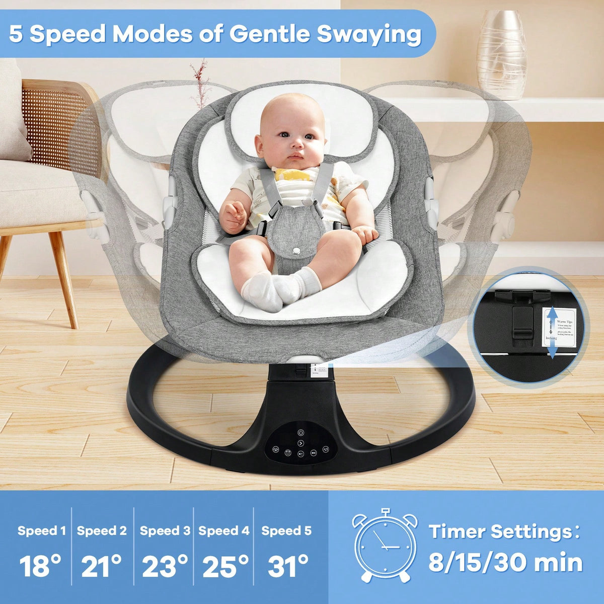 Baby Swing&Bouncer For Newborns,Electric Cradle With Music Speaker,3 Seat Positions,10 Lullabies,5 Speed Settings,Remote Control&Dual Power Supply