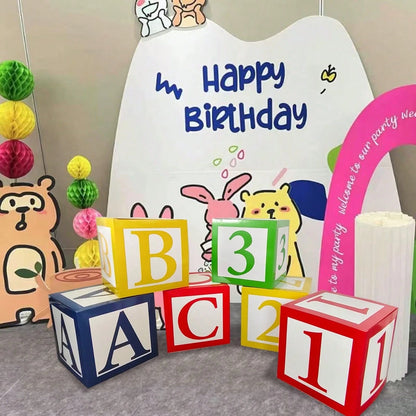 Back To School Party Decoration Set- ABC123 Colorful Letter & Number Stacking Balloon Box, Suitable For Kindergarten, School Theme Events Decor