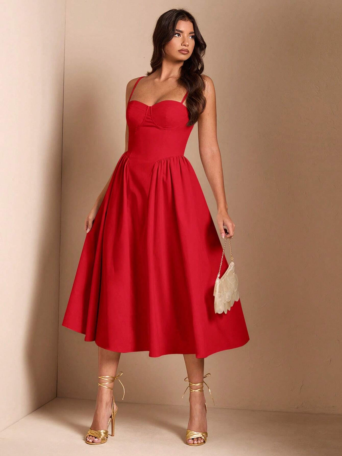 BAE Elegant Women Spaghetti Strap Long Fluffy Dress, For Daily, Outing, Nightclub Party, Autumn,Summer Dresses Women,Tea