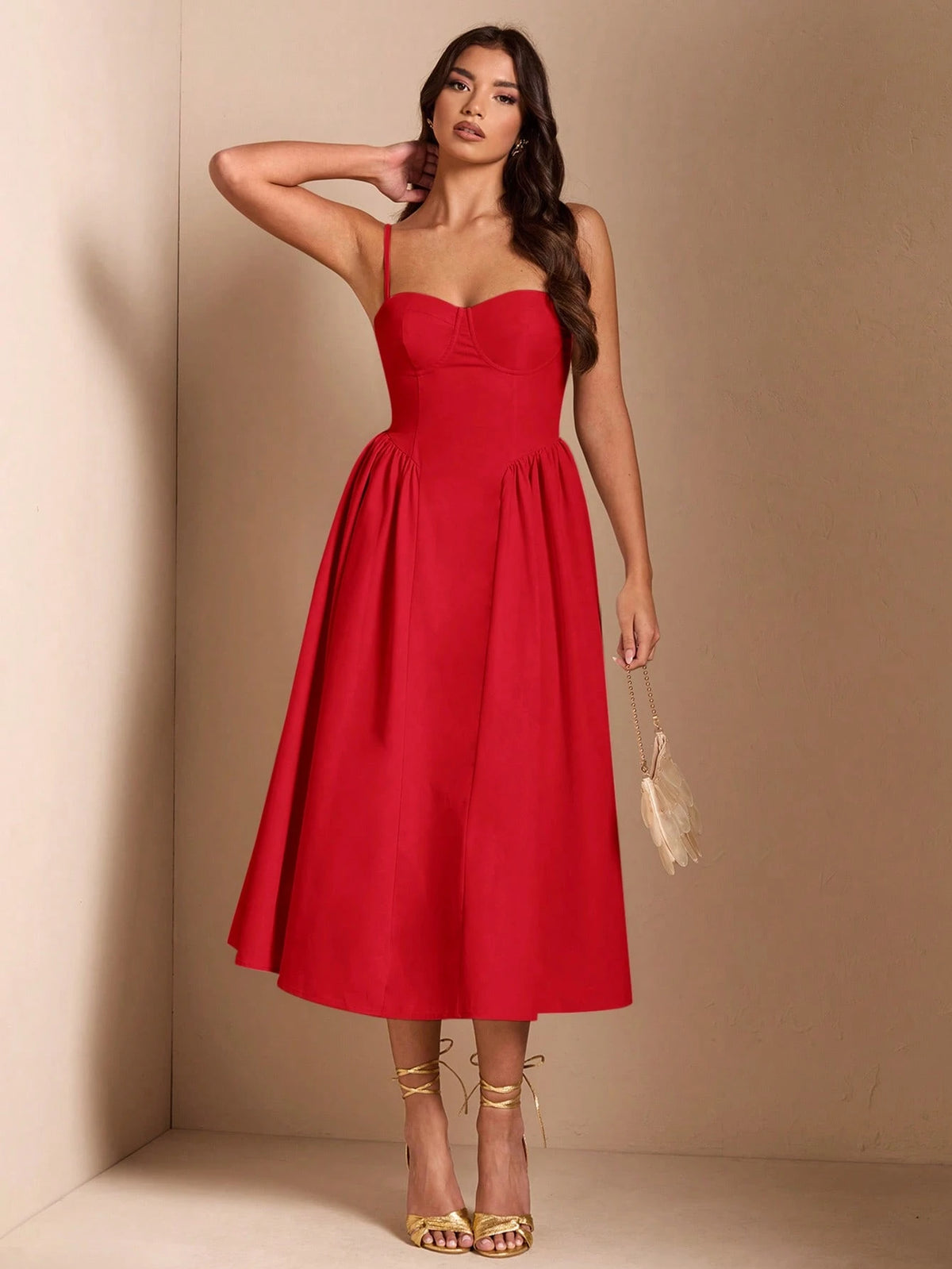BAE Elegant Women Spaghetti Strap Long Fluffy Dress, For Daily, Outing, Nightclub Party, Autumn,Summer Dresses Women,Tea