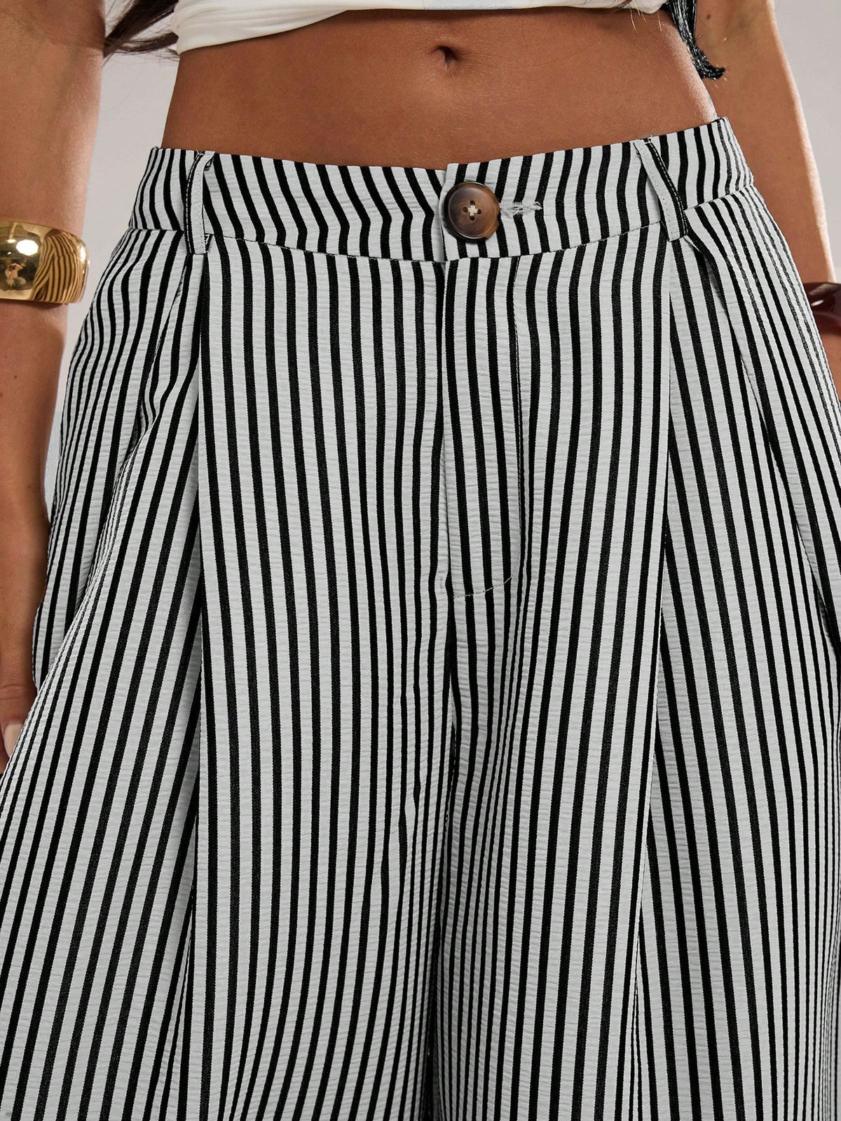 BAE Women's Casual Black And White Checkered Textured Striped Loose Fit Long Pants, Suitable For Commute, Outing, Daily Wear, Practical Beach Summer