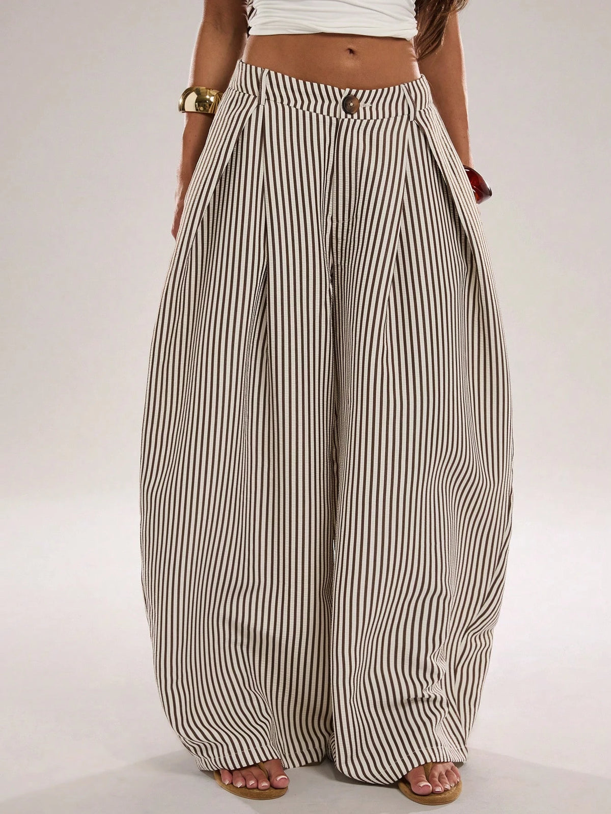 BAE Women's Casual Black And White Checkered Textured Striped Loose Fit Long Pants, Suitable For Commute, Outing, Daily Wear, Practical Beach Summer