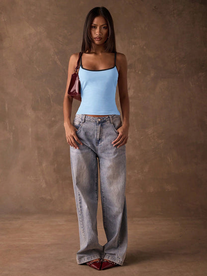 BAE Women's Casual Contrast Trim Camisole Top For Summer,Summer Top