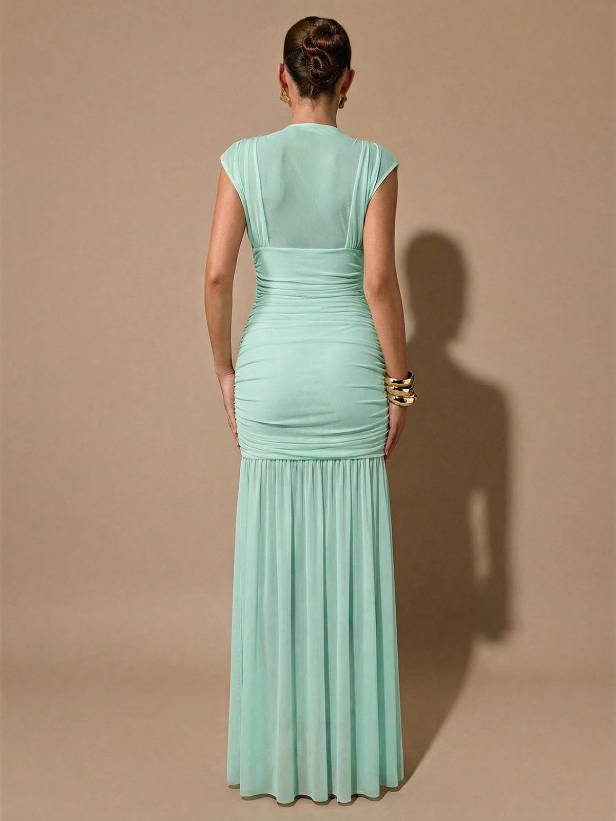 BAE Women's Elegant Summer Mint Green Sheer Ruched Dress,Wrap Shawl Party Birthday Bridesmaid Dress,Formal Tea Party Gathering Valentine's Day Dress