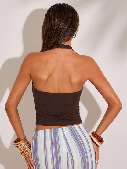 BAE Women's Fashion Sexy Solid Color Halter Backless Camisole