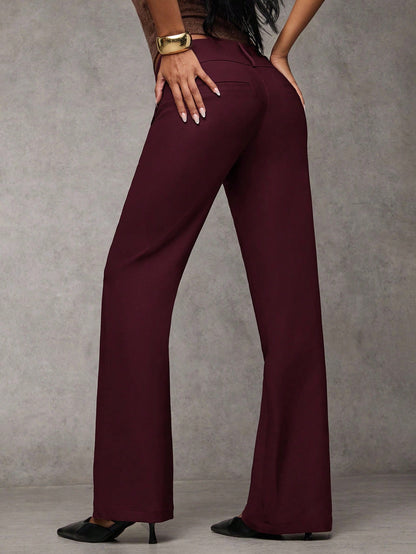 BAE Women's Solid Color Waist Button Design Pocket Casual Pants