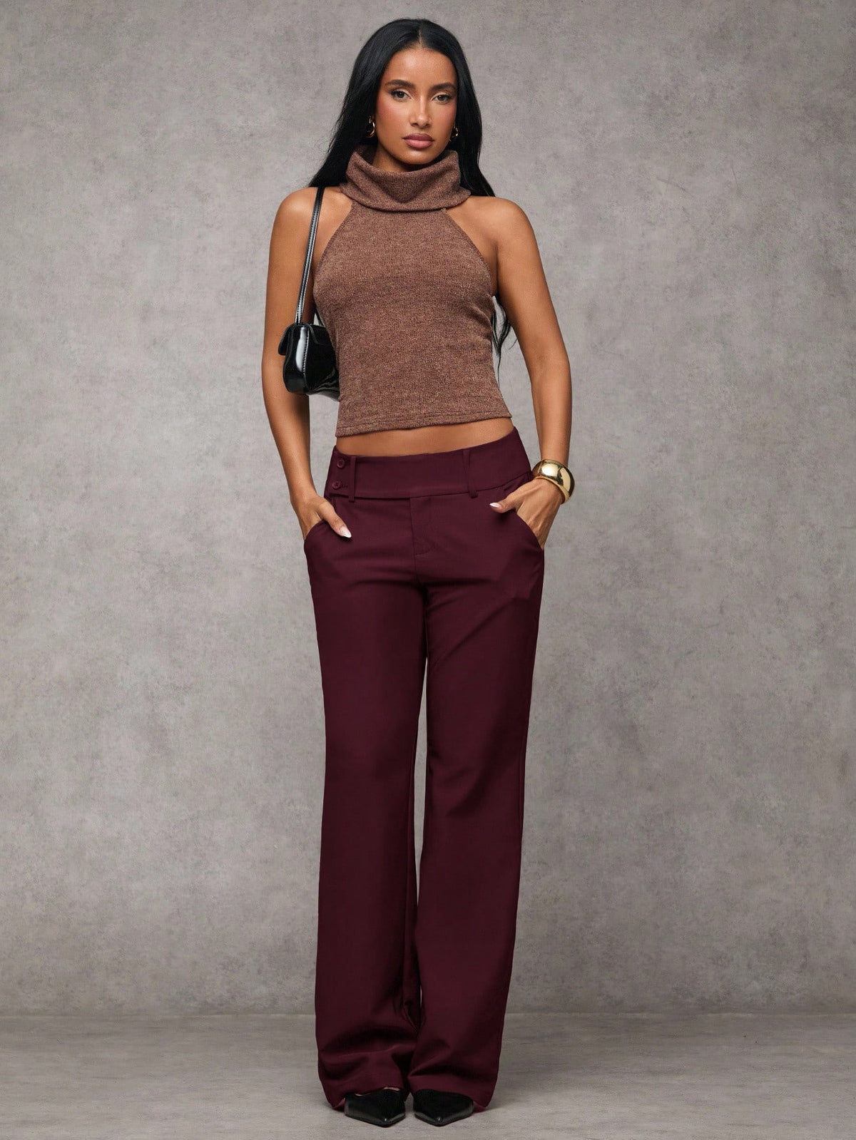 BAE Women's Solid Color Waist Button Design Pocket Casual Pants