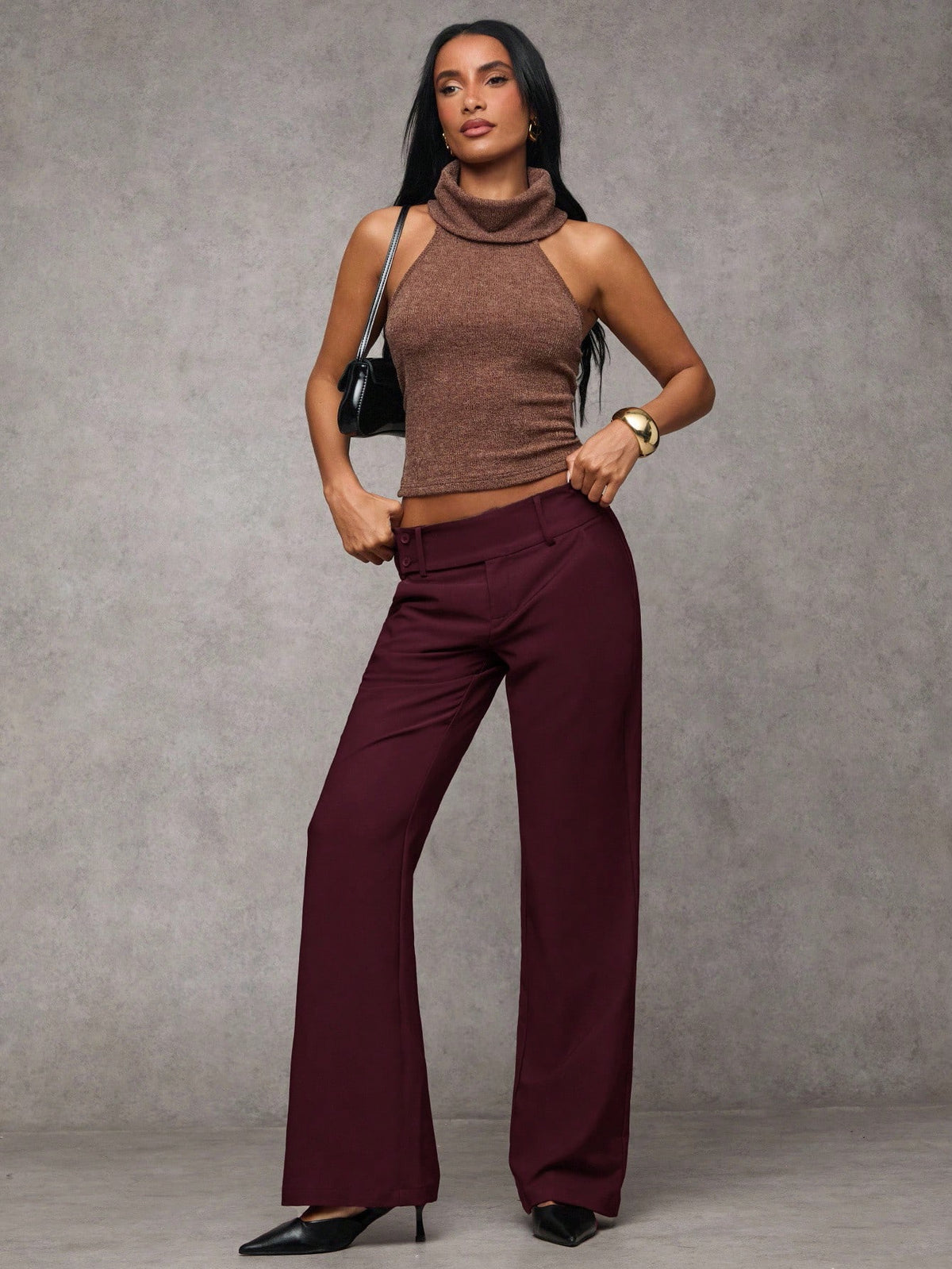 BAE Women's Solid Color Waist Button Design Pocket Casual Pants