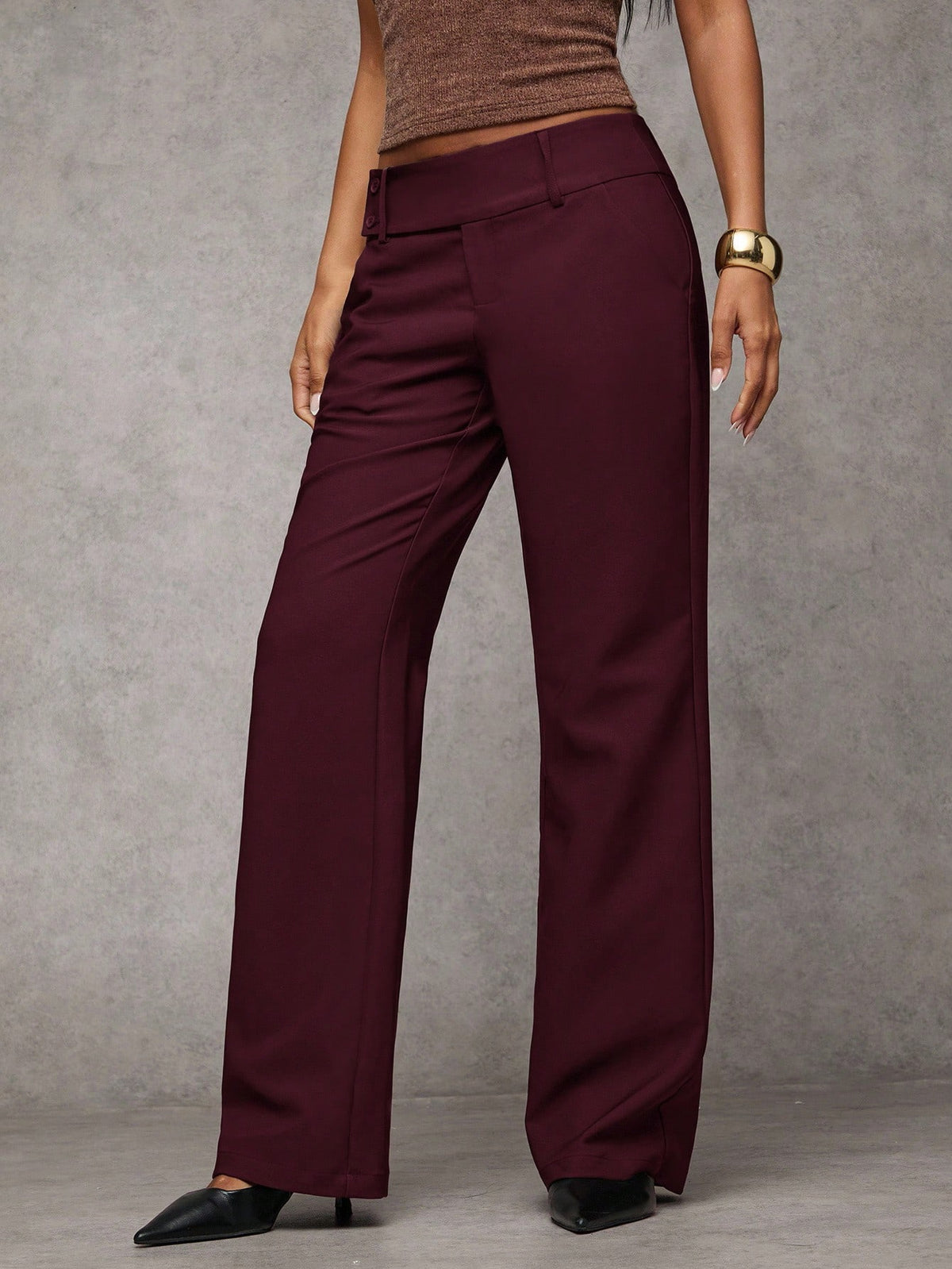 BAE Women's Solid Color Waist Button Design Pocket Casual Pants