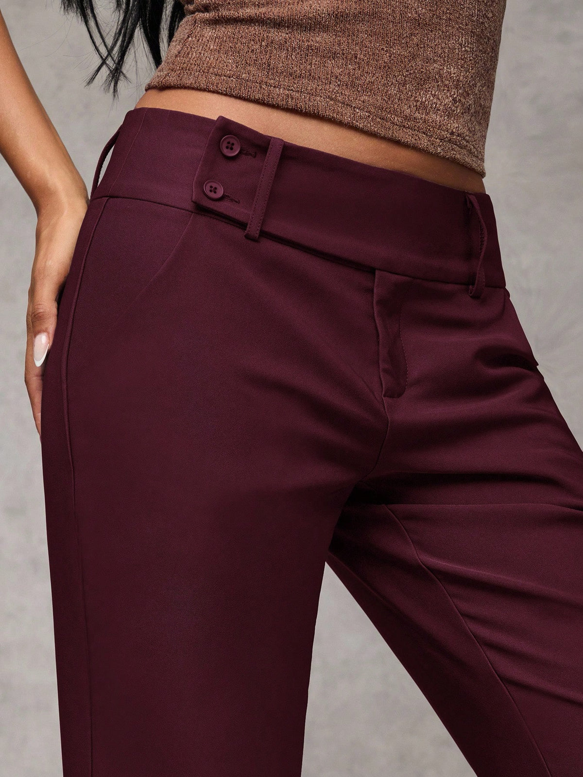 BAE Women's Solid Color Waist Button Design Pocket Casual Pants