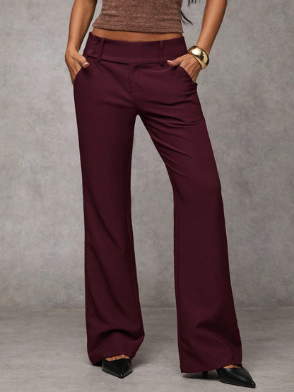 BAE Women's Solid Color Waist Button Design Pocket Casual Pants