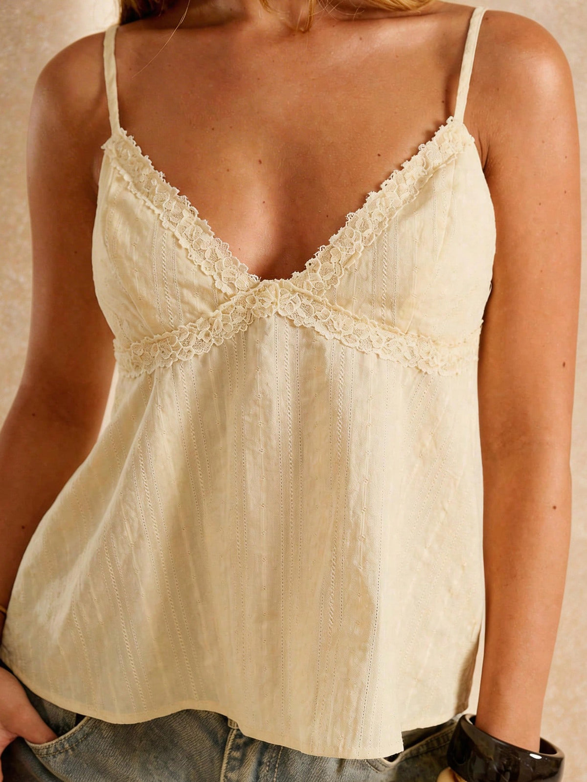 BAE Women's Summer Beach Casual Holiday Linen Jacquard White Camisole