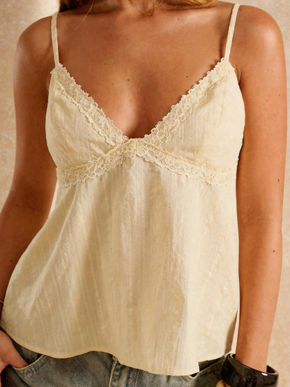 BAE Women's Summer Beach Casual Holiday Linen Jacquard White Camisole